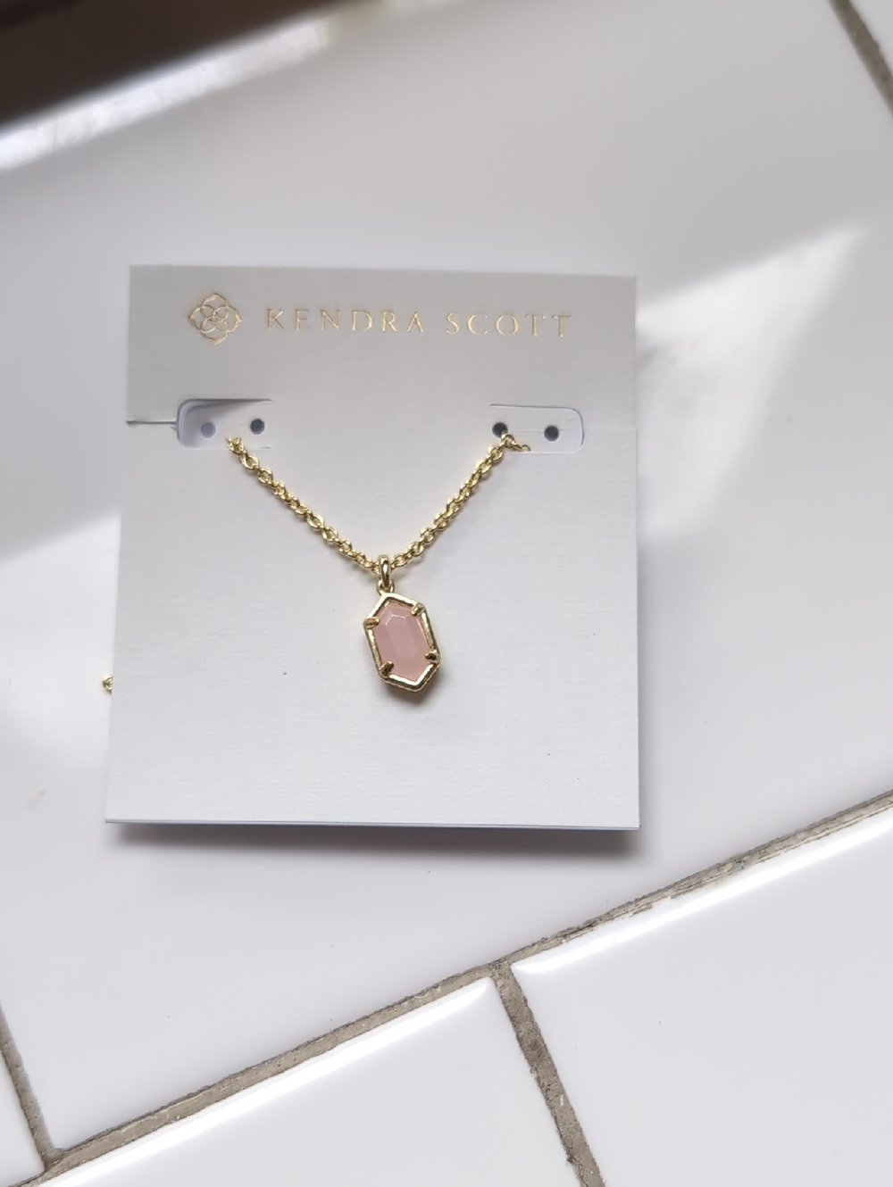 Kendra Scott Gold Necklace with Blush Pink Pendant